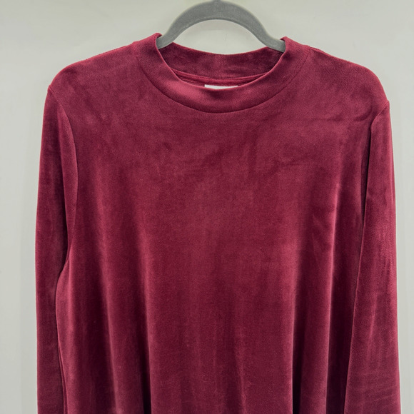J. Jill purejill Velour Shift Dress Sz XL Burgundy Pockets Modest Mature Classic - Picture 4 of 12
